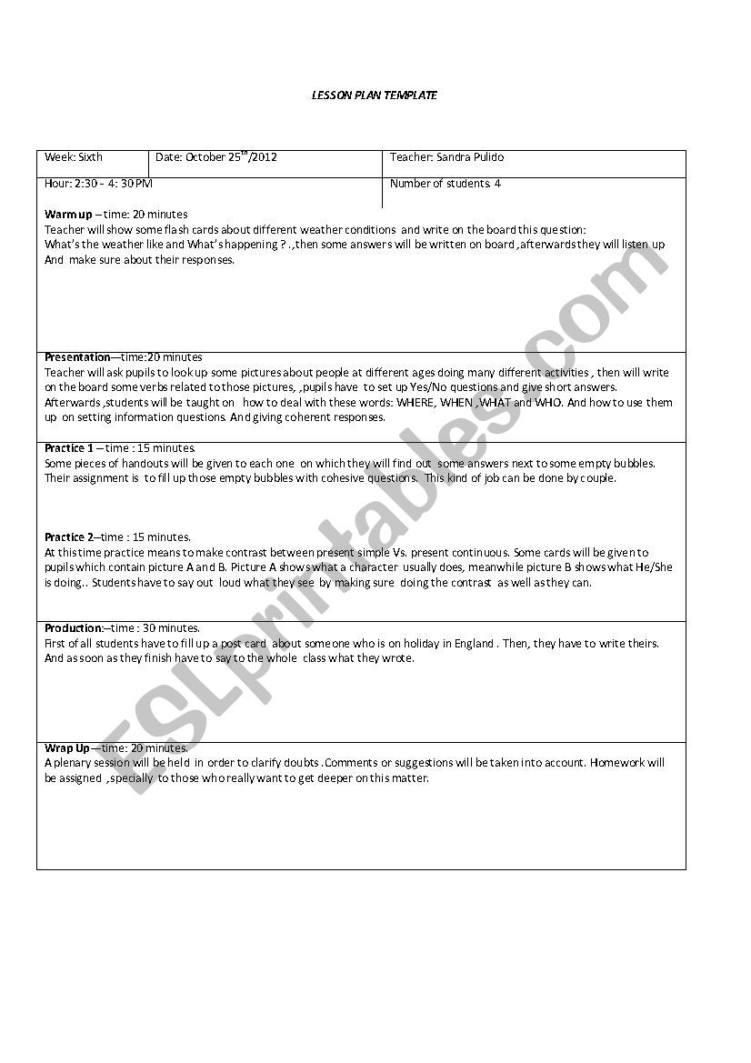 LESSON PLAN BASICS worksheet