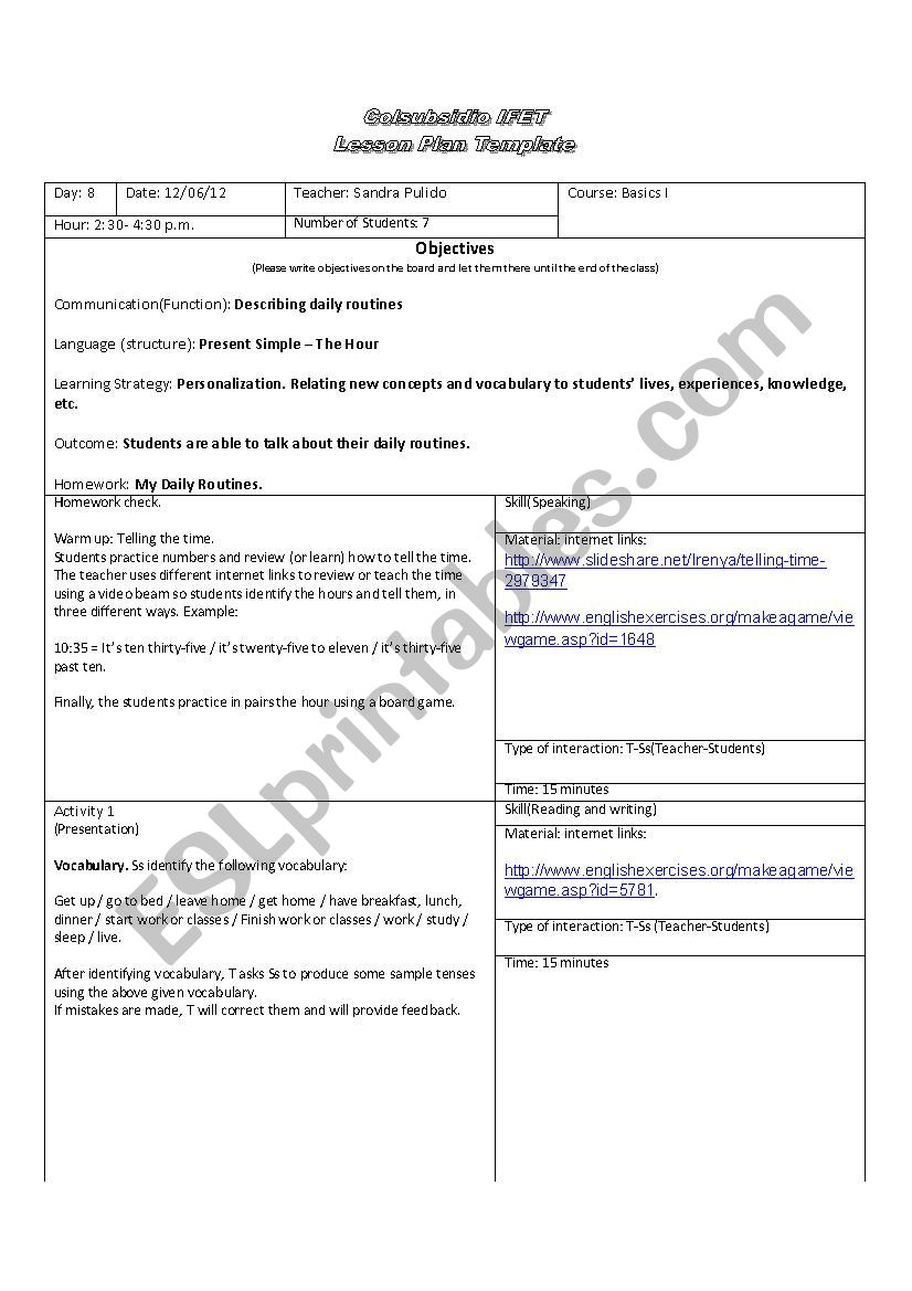 LESSON PLAN worksheet