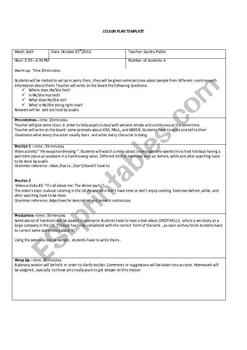 LESSON PLAN worksheet