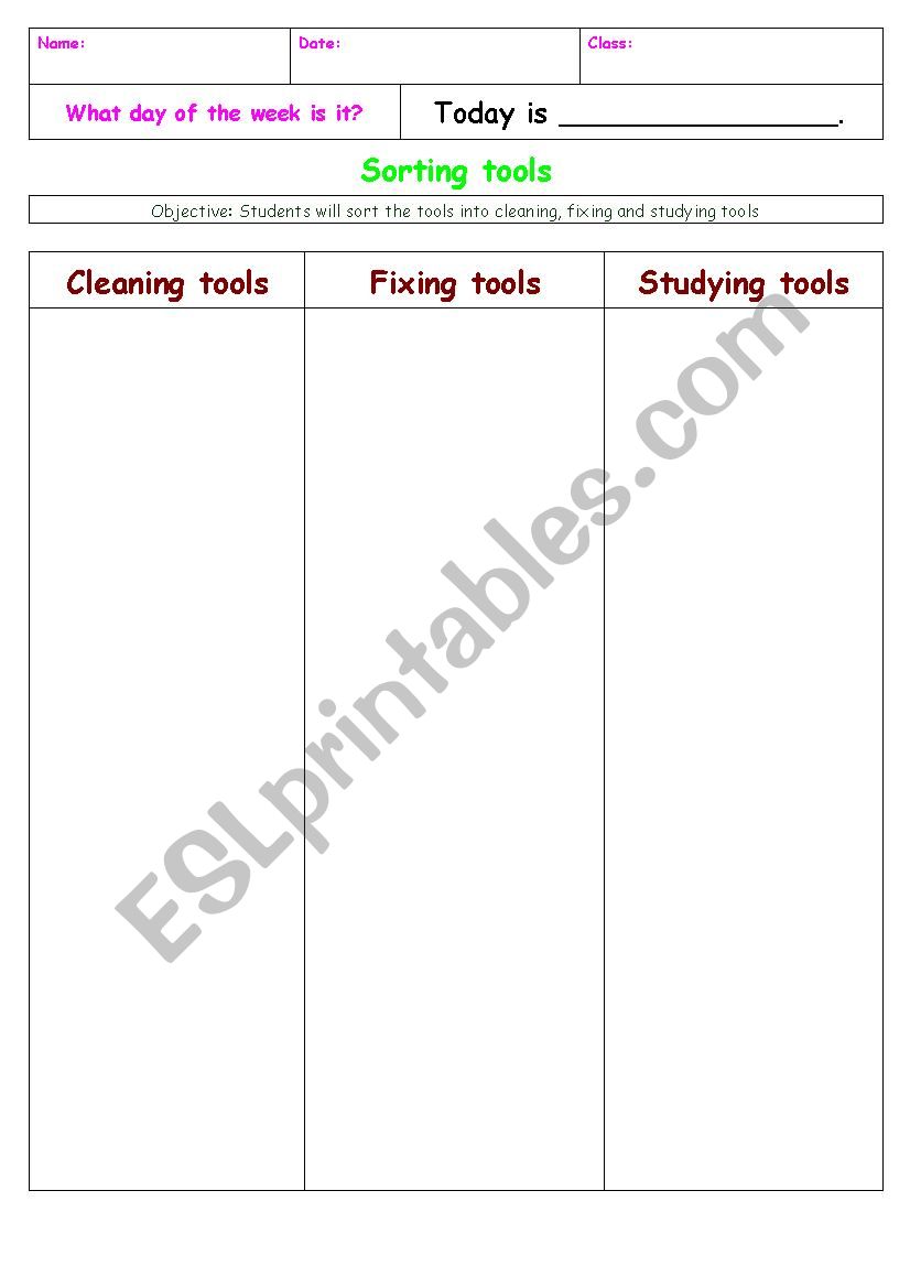 Sorting tools ( fixing, cleaning, studying tools)