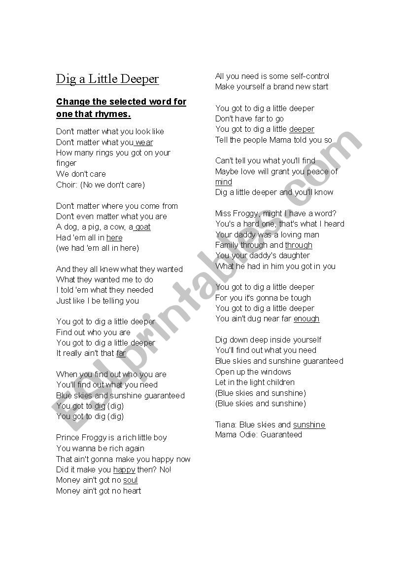 dig a little deeper. worksheet