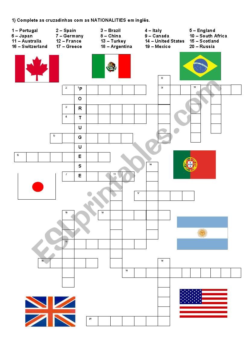 Nationalities worksheet