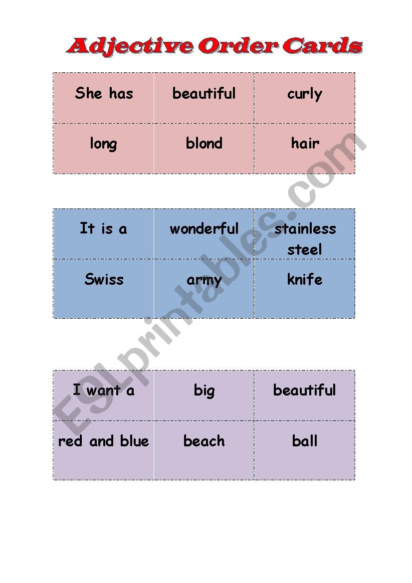 Adjective Order Activity Cards