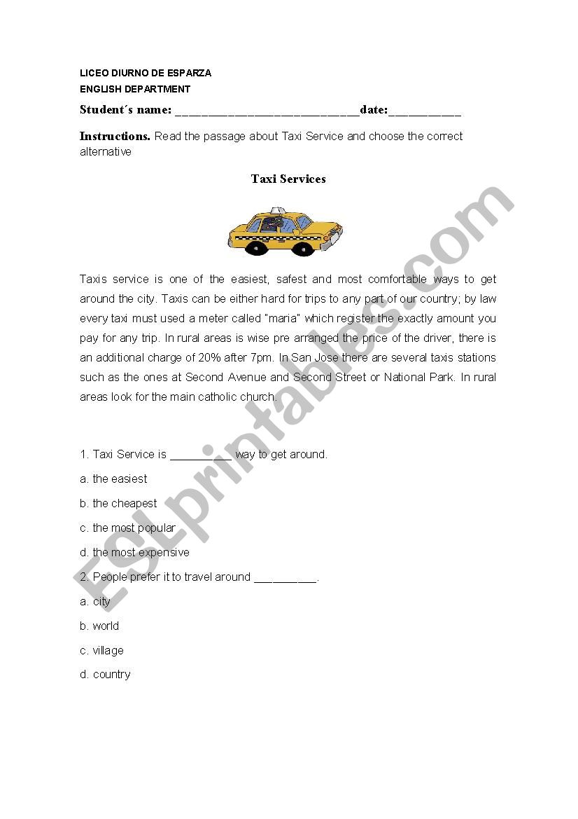 Means of transportation  worksheet