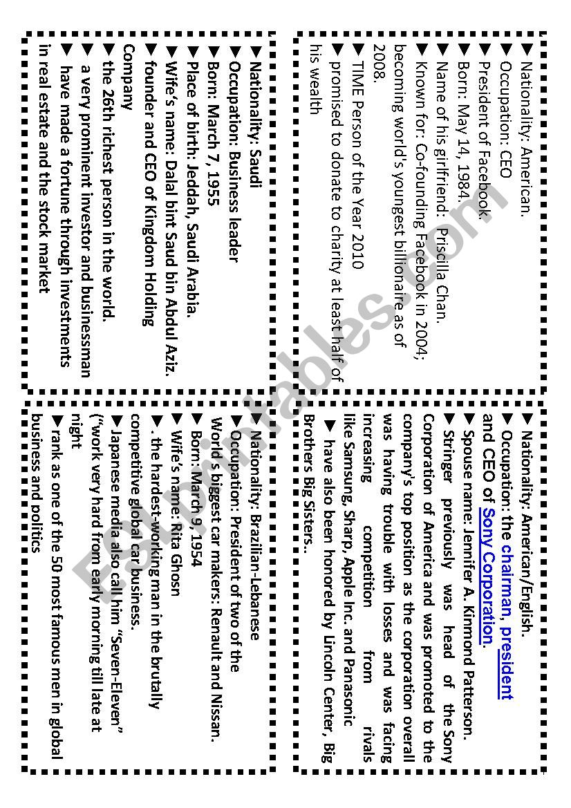 speaking cards worksheet