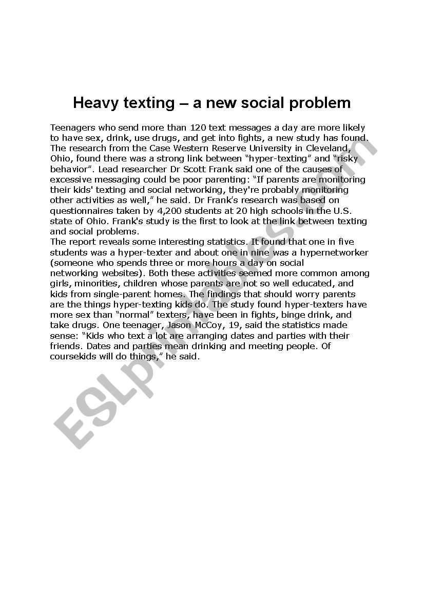 heavy texting worksheet