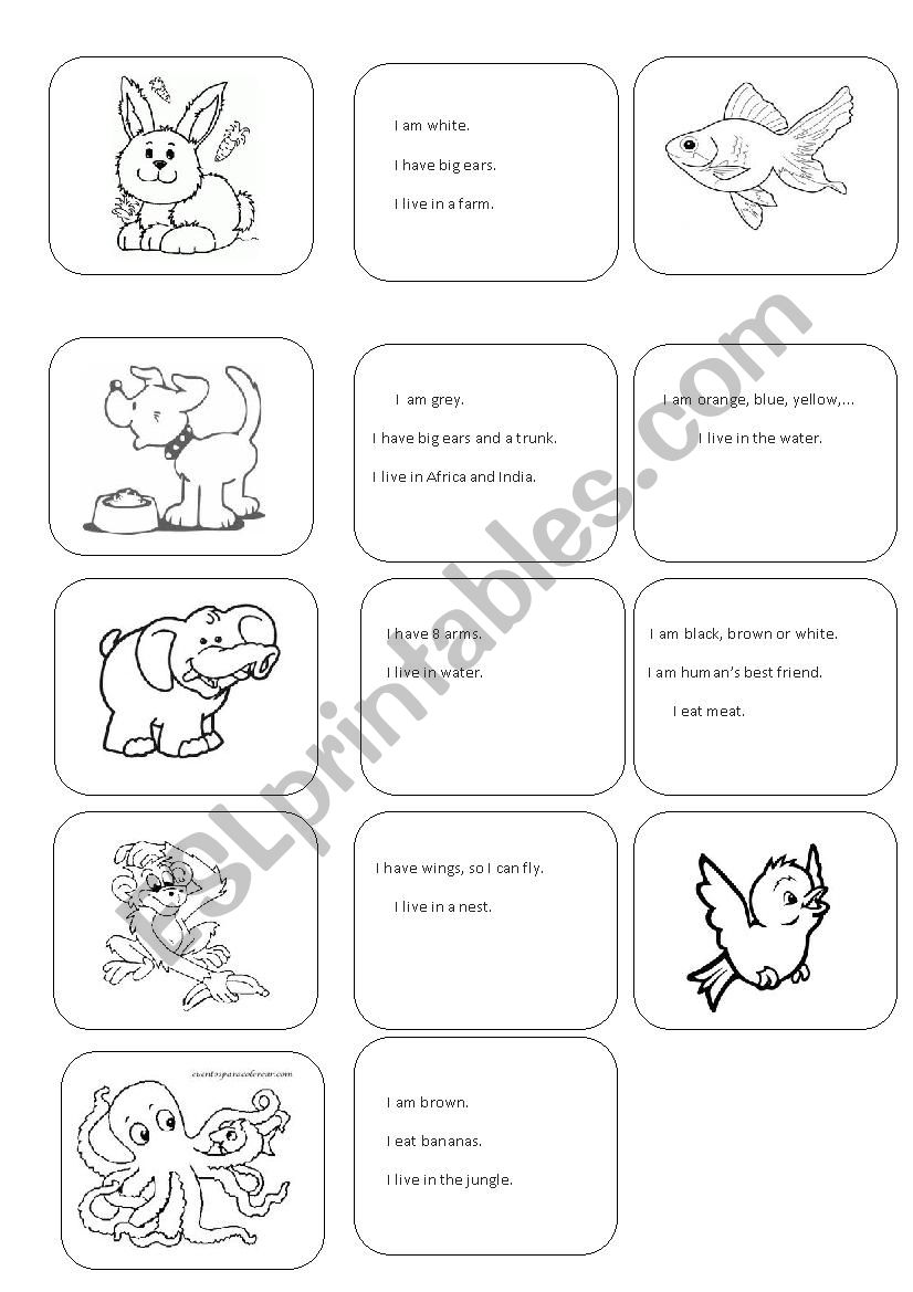 Animal cards worksheet