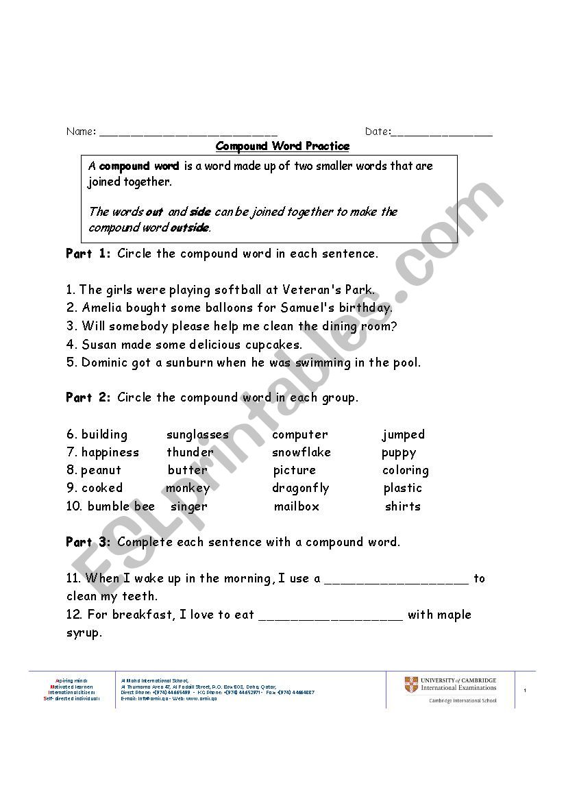 compound words worksheet