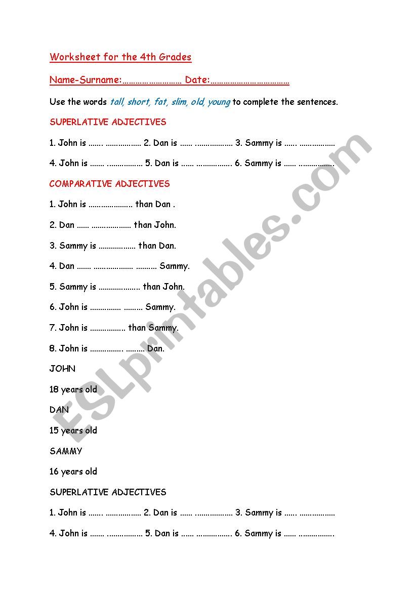 comparative superlatives worksheet