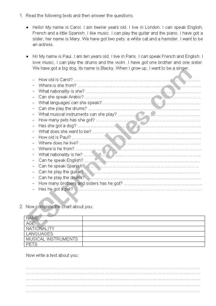 test worksheet