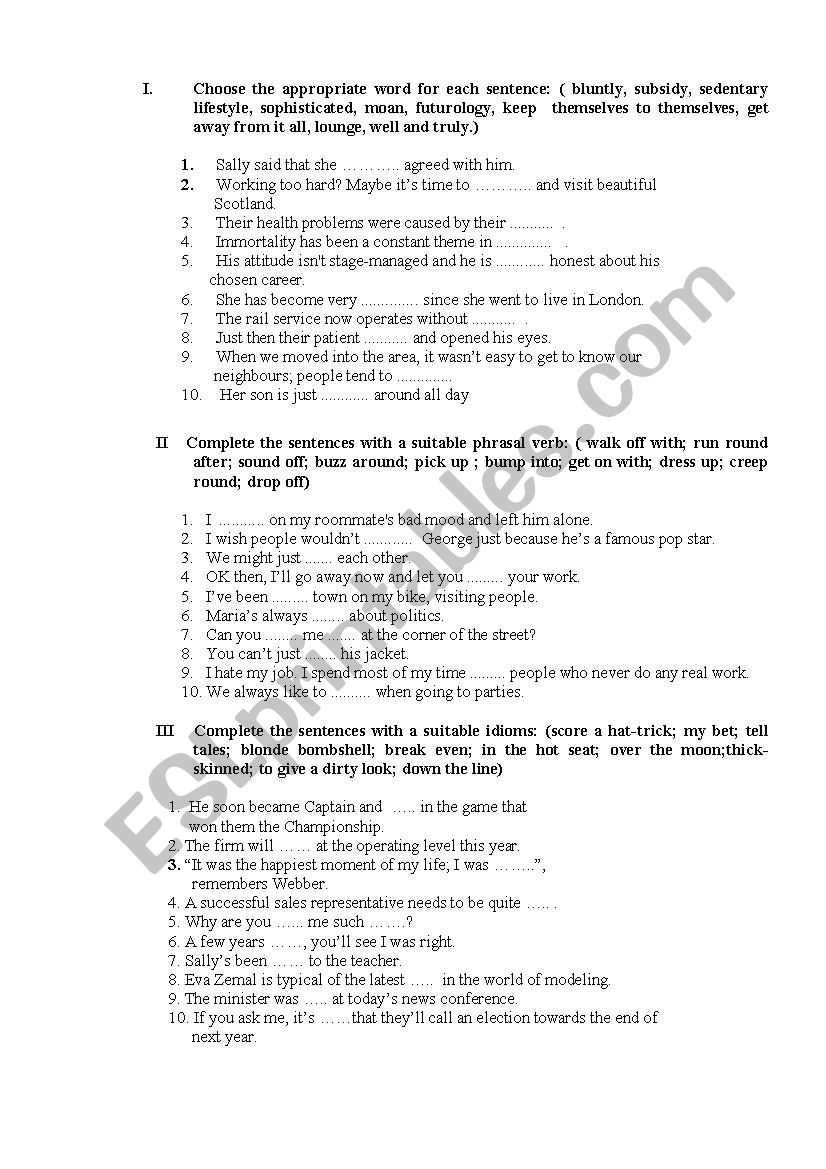 phrasal verbs and idioms worksheet