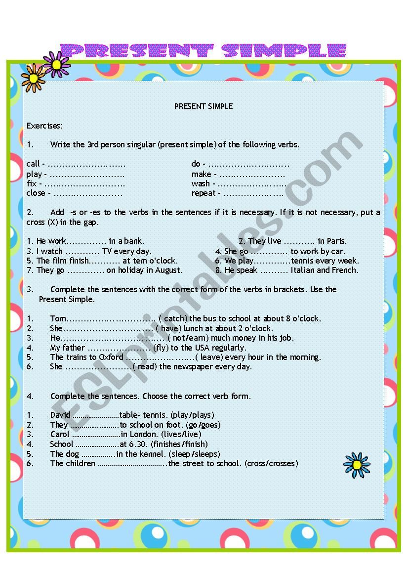 Present simple  worksheet