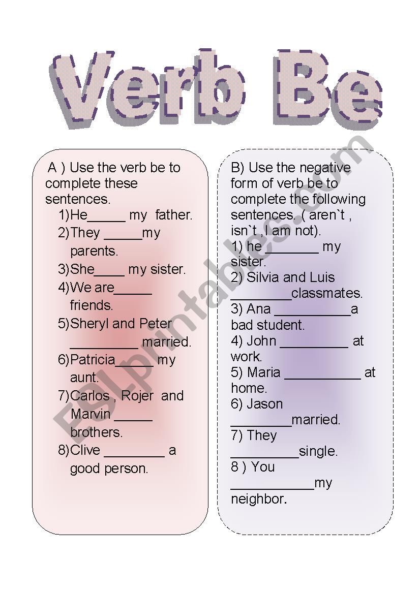 verb be exercise worksheet