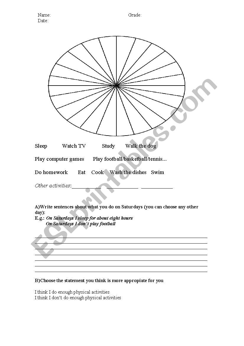 What I do in a day worksheet