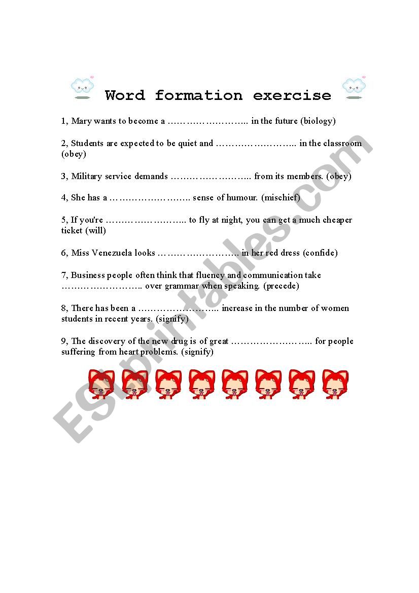 word formation exercise worksheet