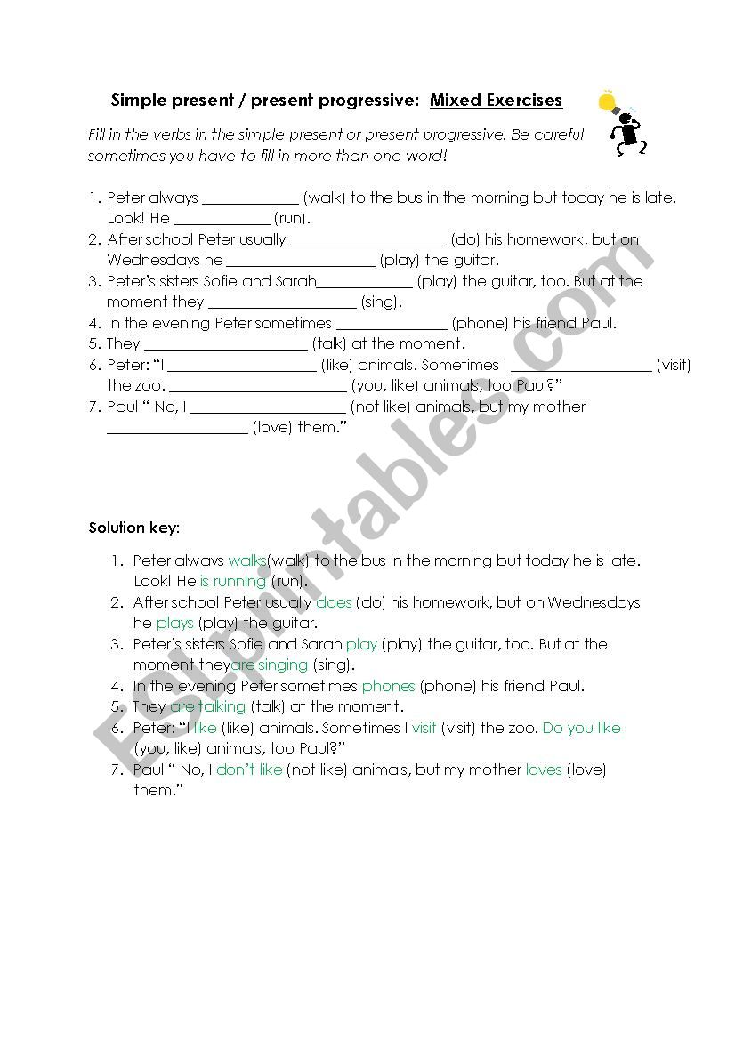 present simple and progressive mixed exercise