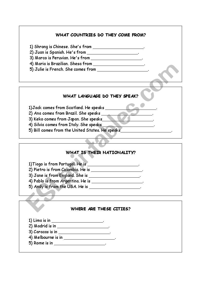 Countries and nationalities quiz