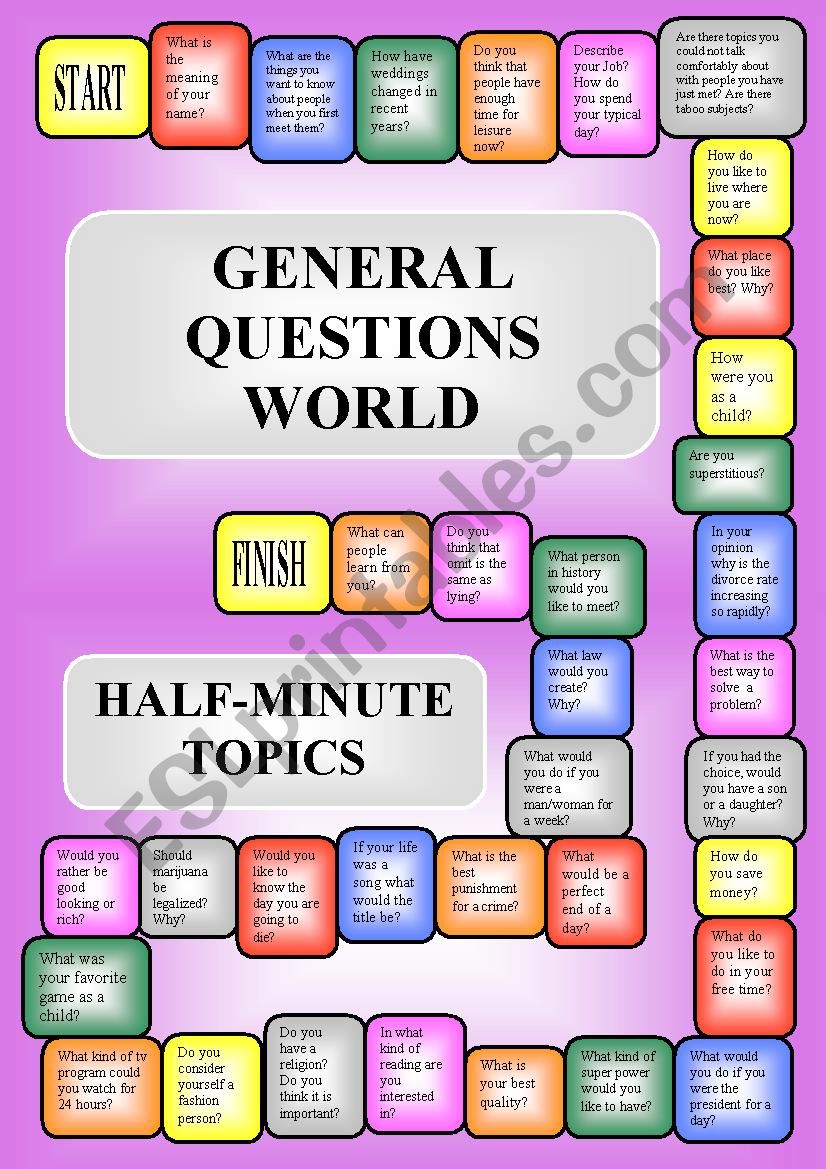 General Questions Boardgame worksheet