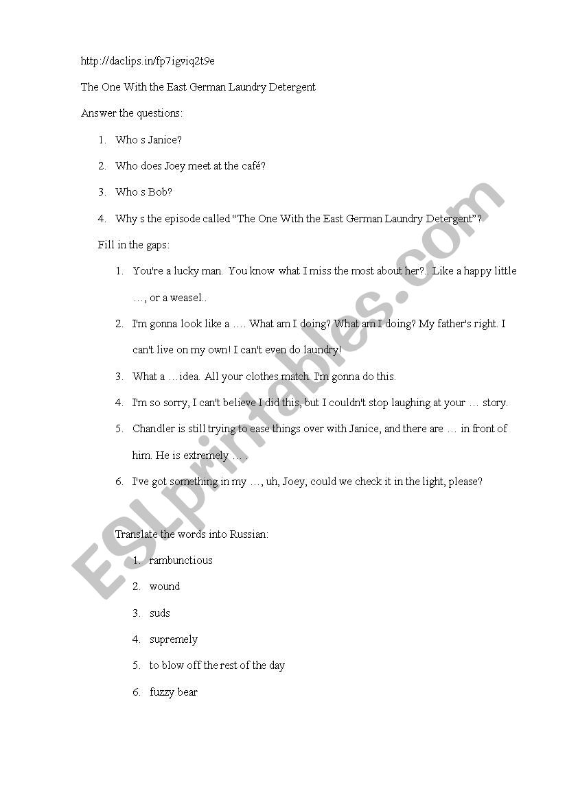 Friends, season 1 episode 5 worksheet