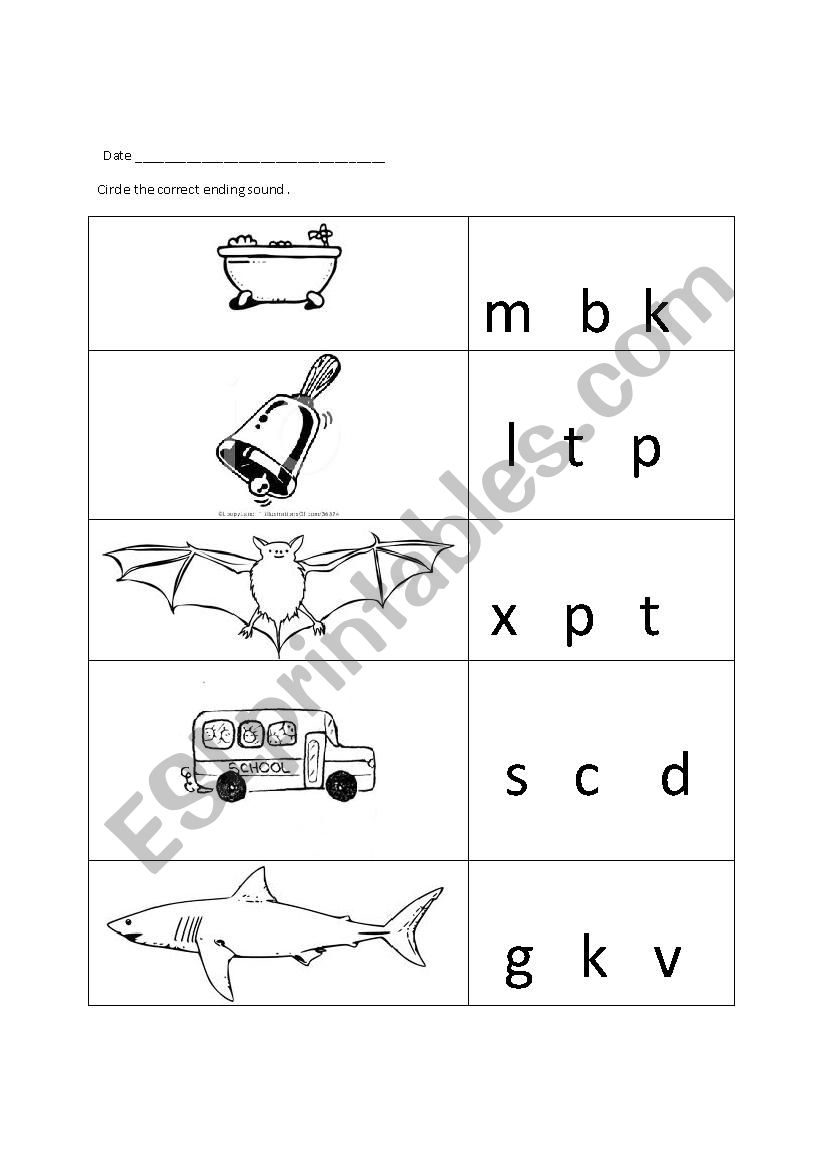 Ending Sound Worksheet worksheet