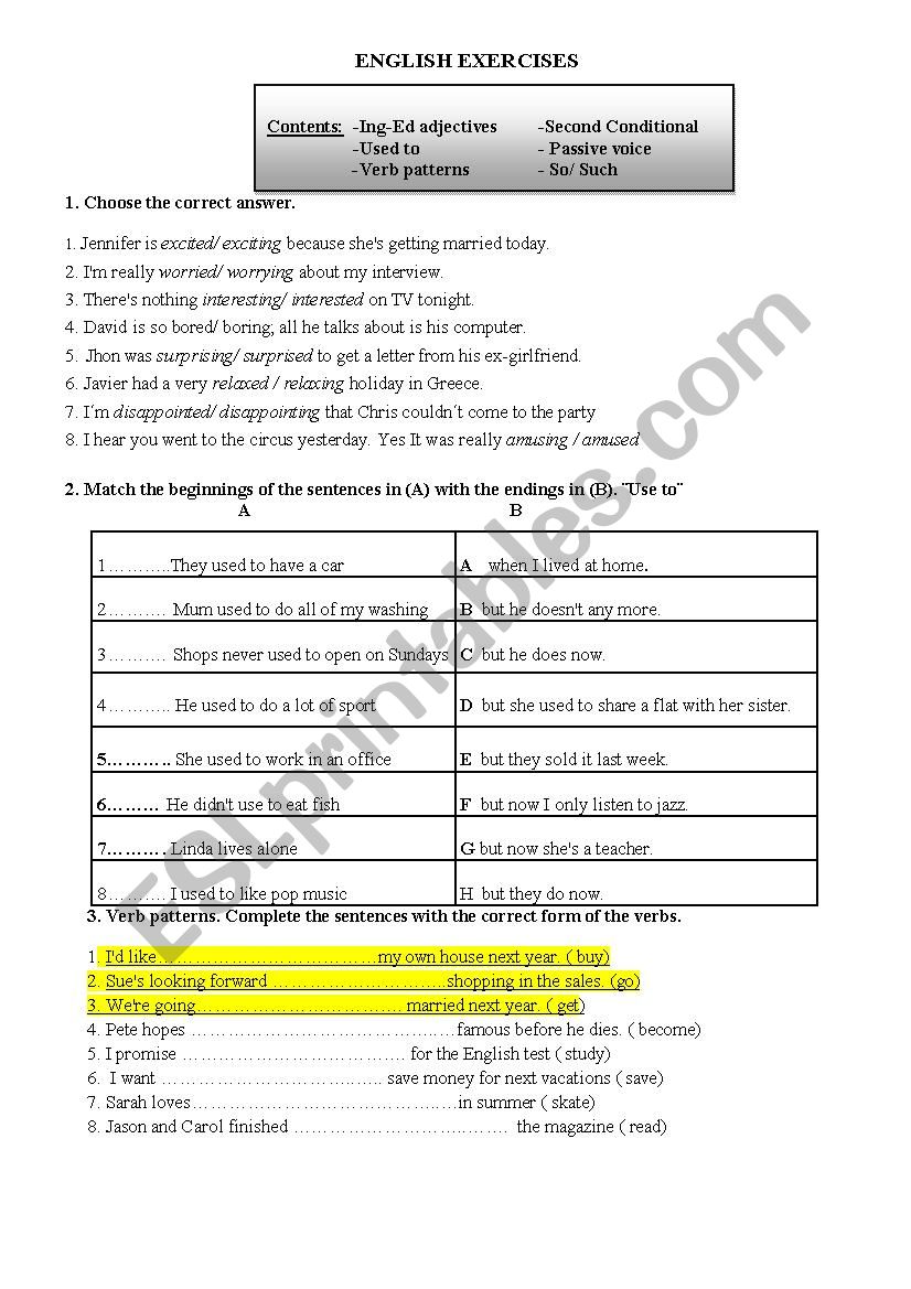 ENGLISH EXERCISES worksheet