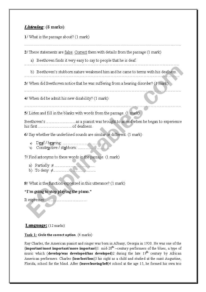 Mid term test for 2nd form worksheet