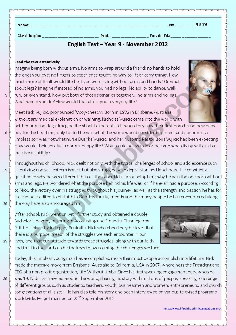 DISABILITY - TEST 2 worksheet