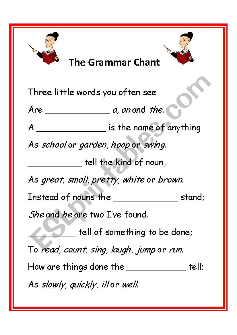 A grammar chant worksheet