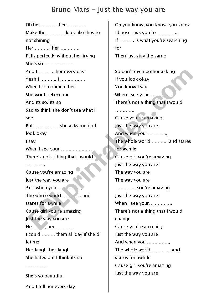 Just the way you are worksheet