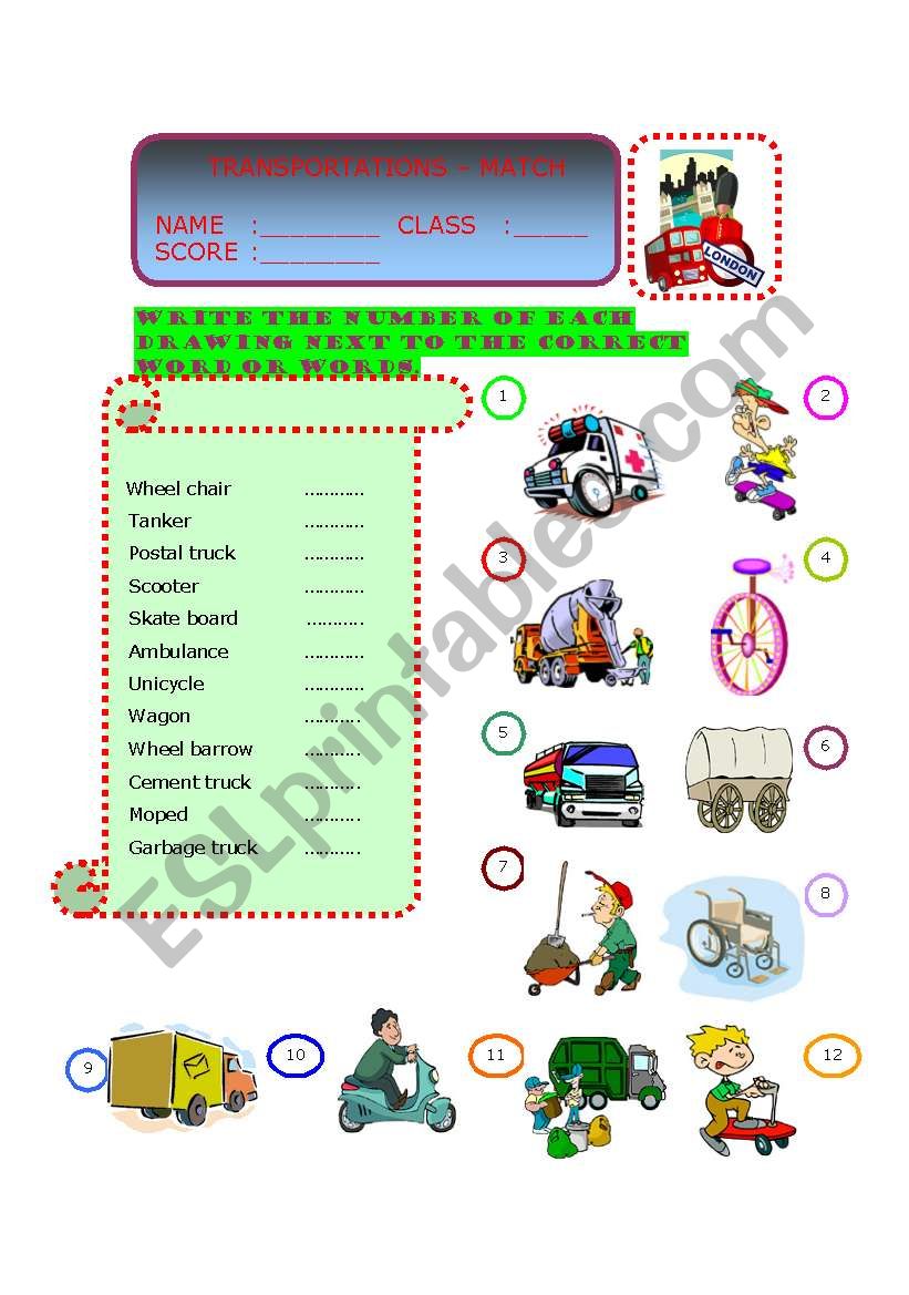 Transport - Match Part-2 worksheet