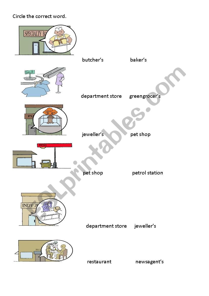 Places in town worksheet