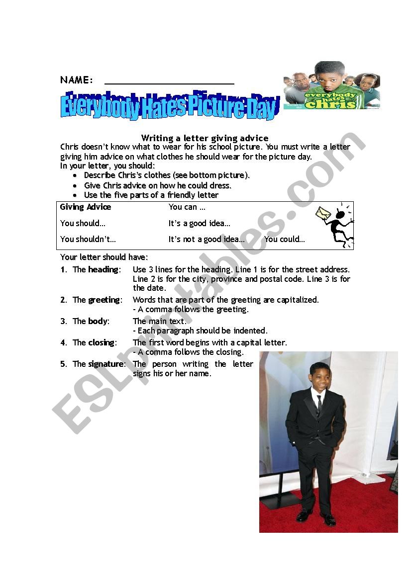 Everybody hates picture day worksheet