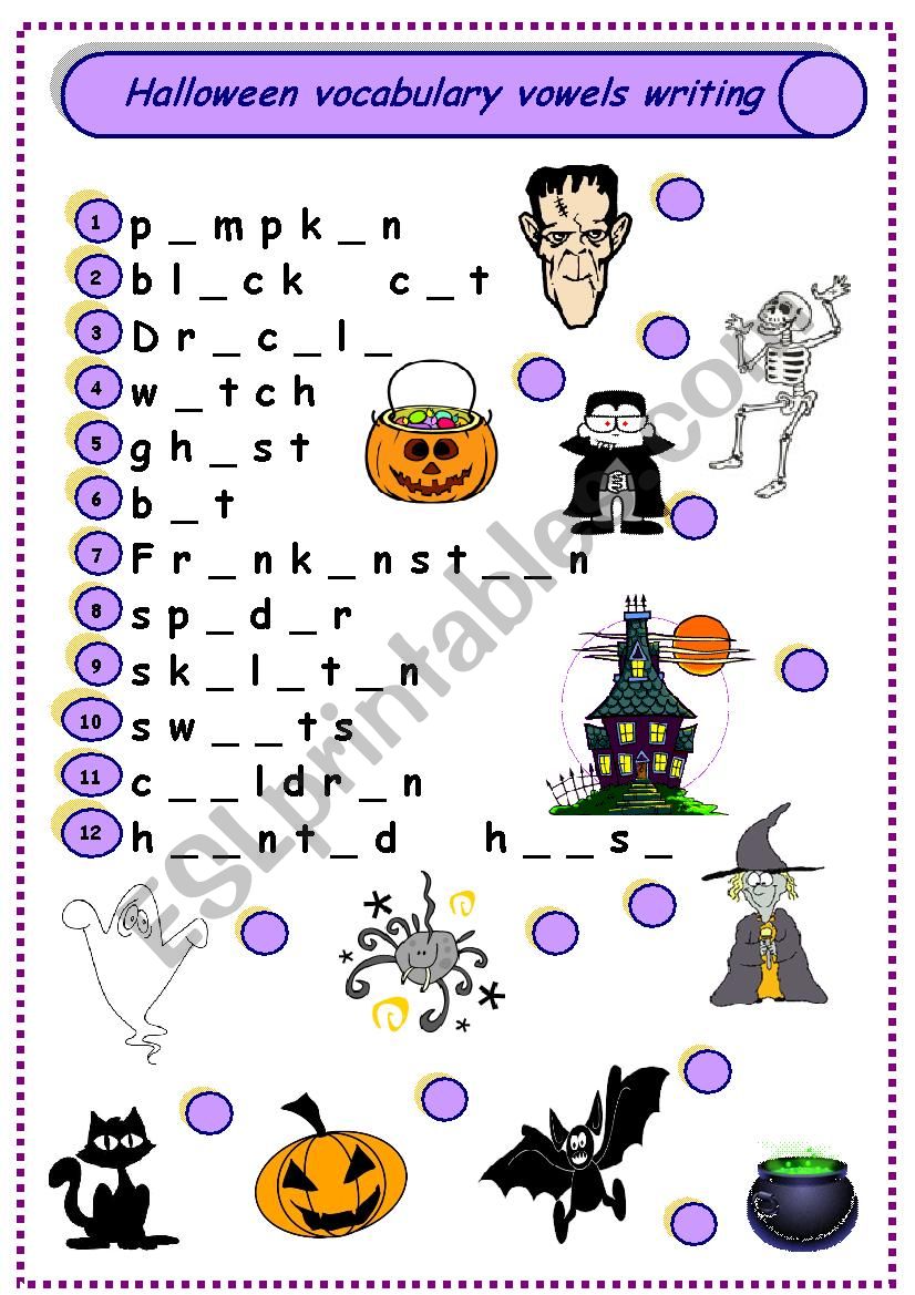 Halloween vocabulary vowels writing