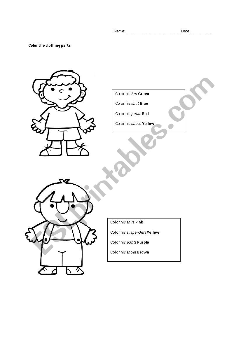 Clothing Identification worksheet