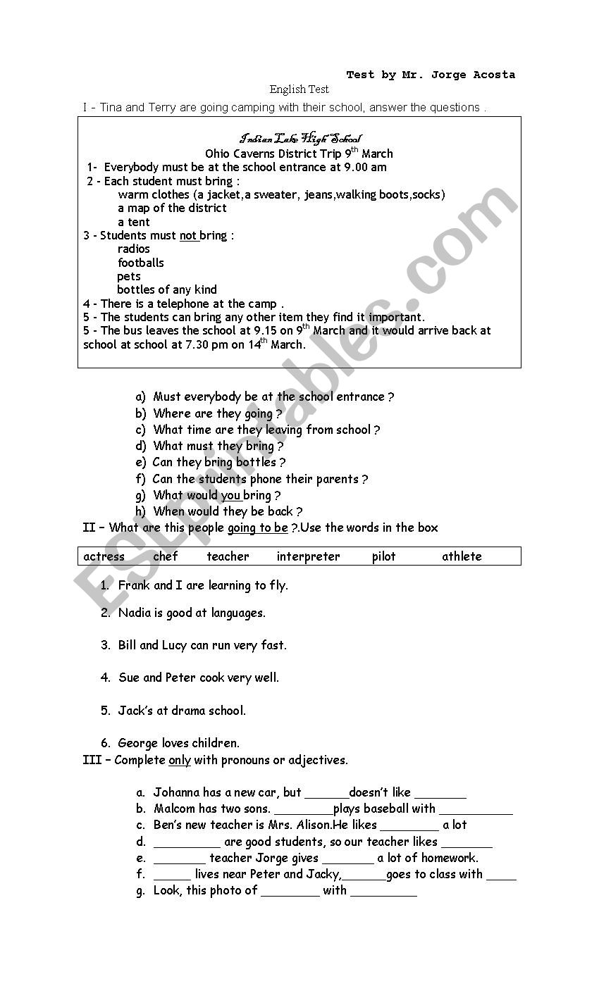 present continuous test worksheet