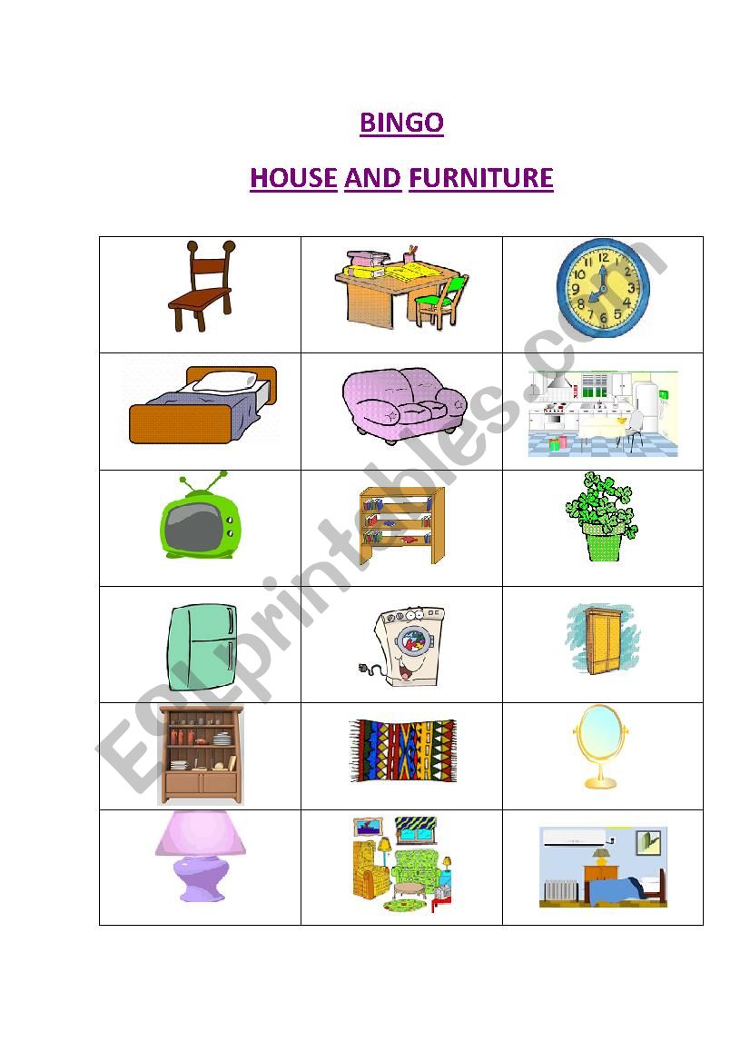 Bingo - House and furniture worksheet