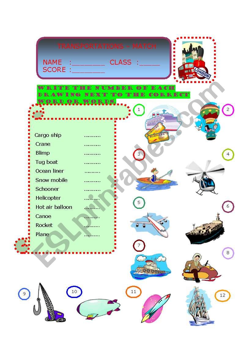 Transport - Match Part-3 worksheet