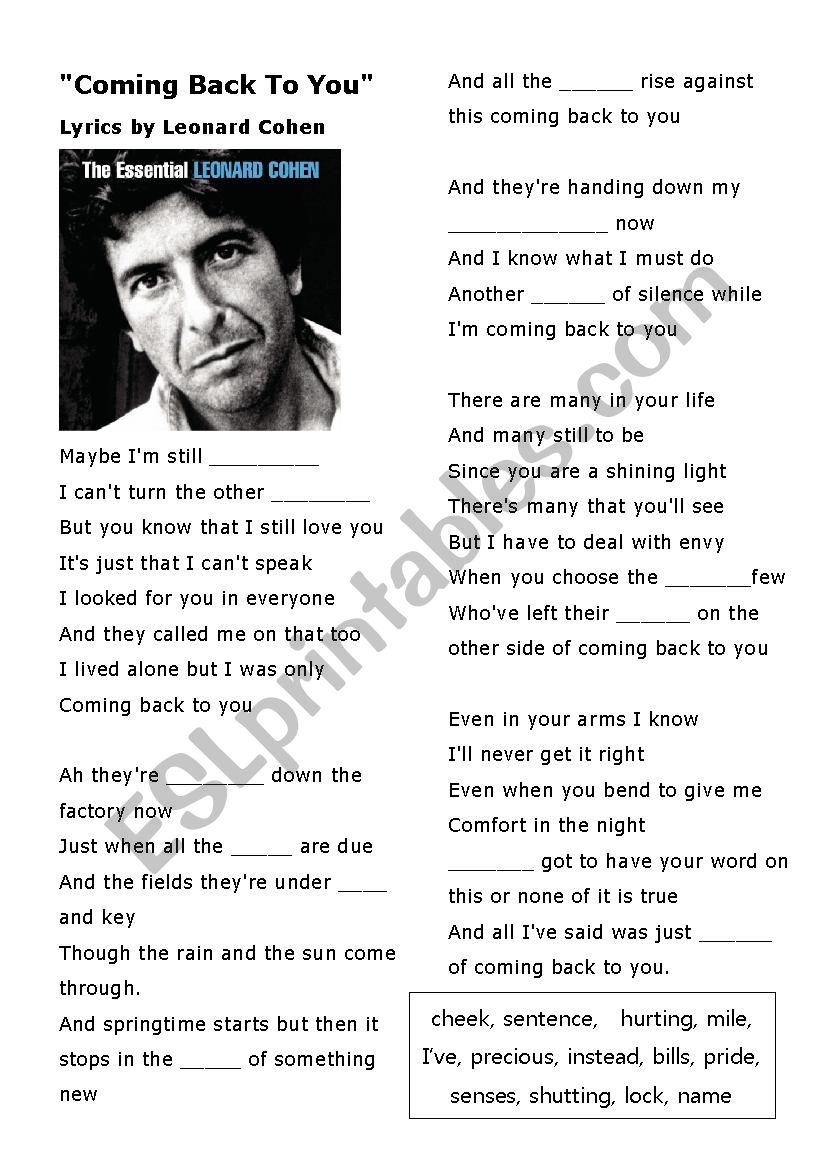 Listening Activity - Coming Back to You - Song by Leonard Cohen