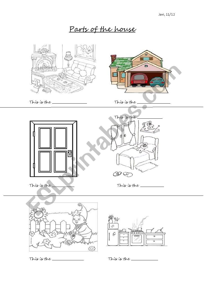 Parts of the house worksheet