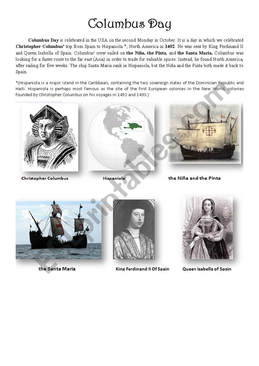 Columbus Day worksheet