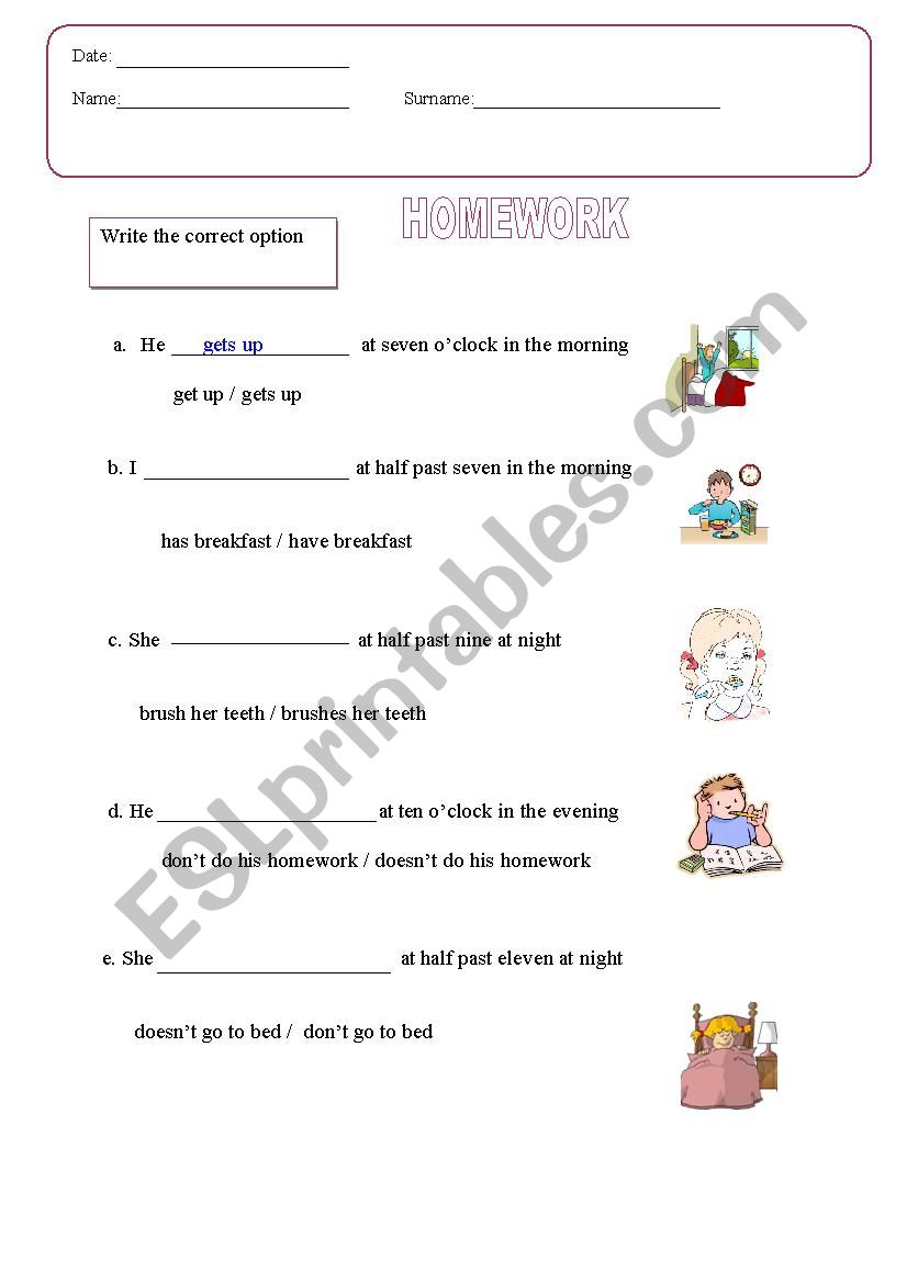 daily routine worksheet