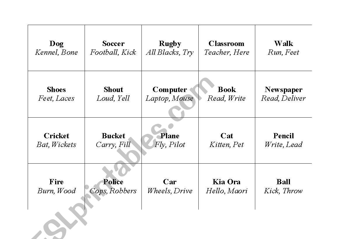 Easy Taboo Vocab Cards worksheet