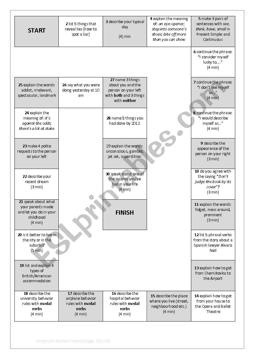 Straightforward Intermediate Units 1-4 Revision Board Game