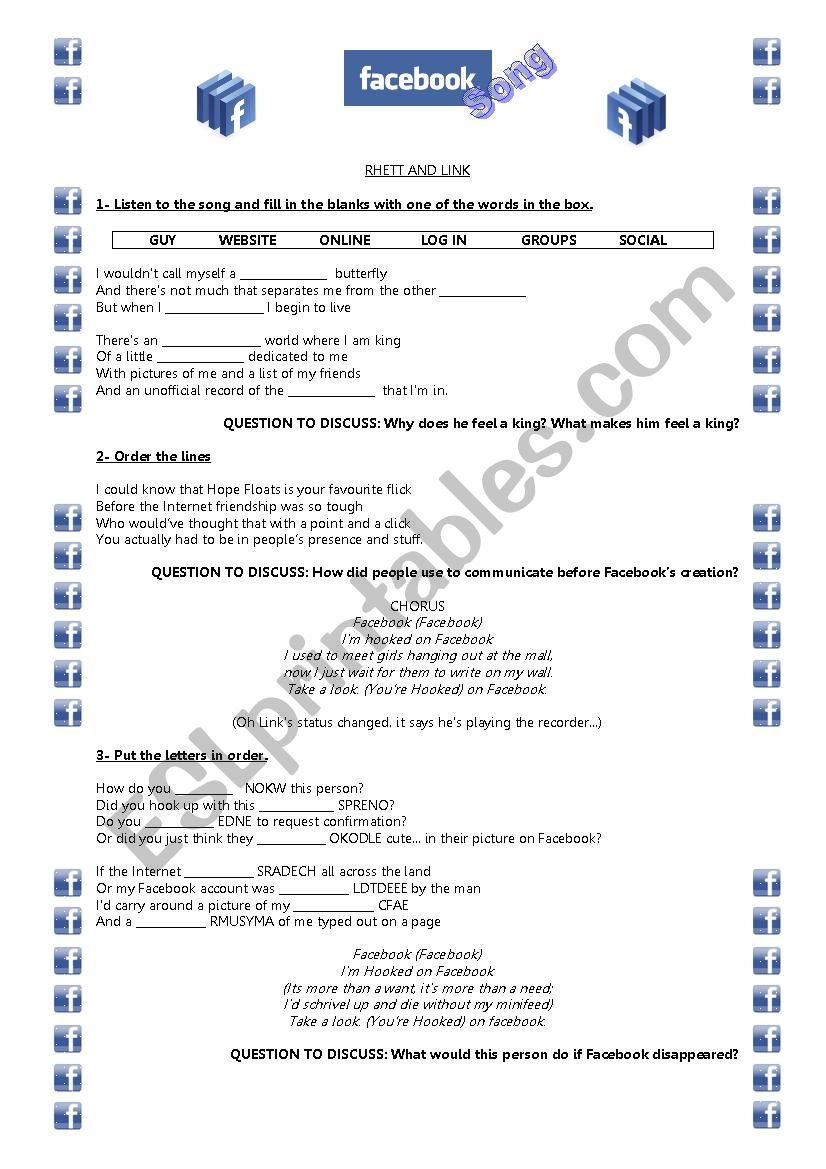 The Facebook Song worksheet