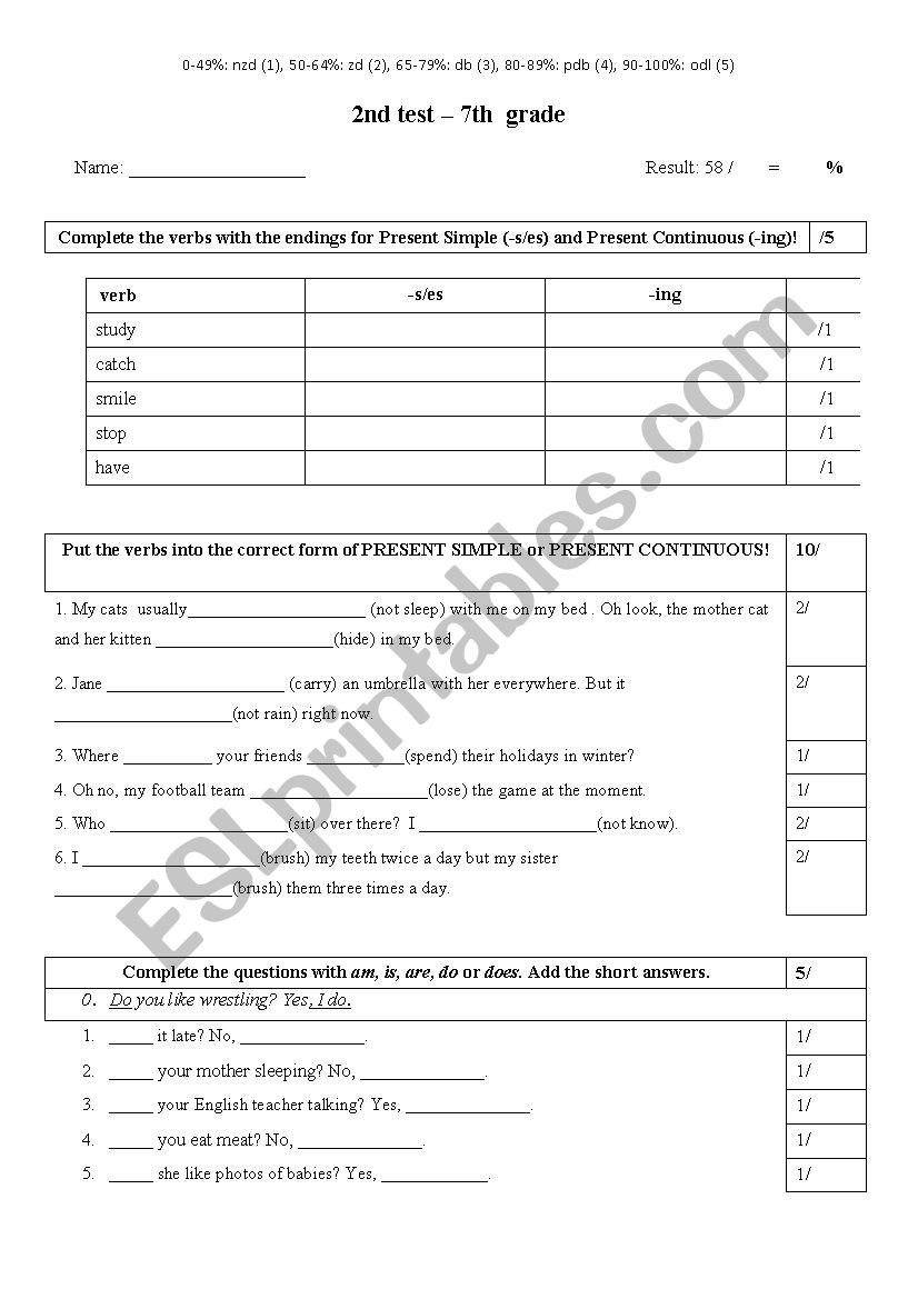 Test 2- 7th grade -Project English 2 