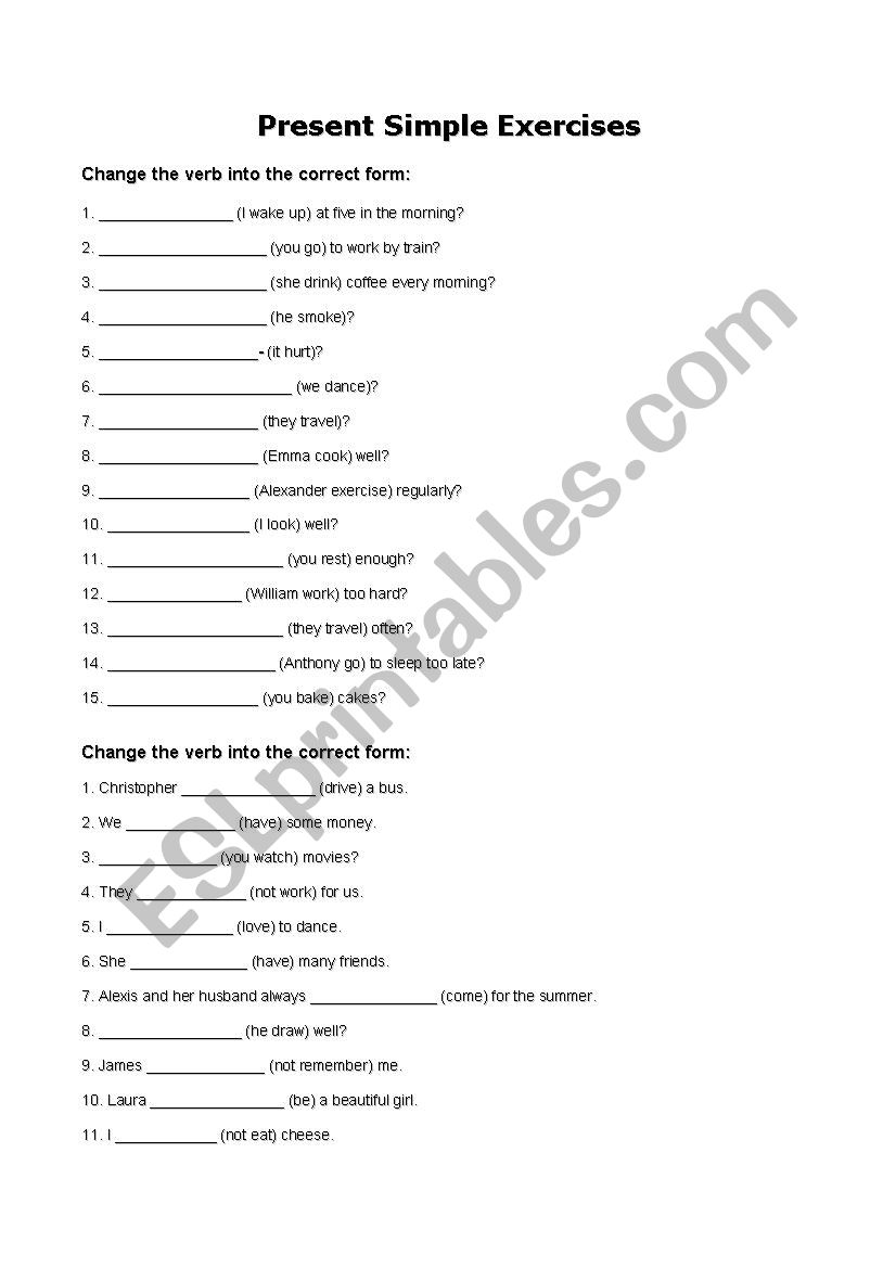 Present Simple Exercise worksheet