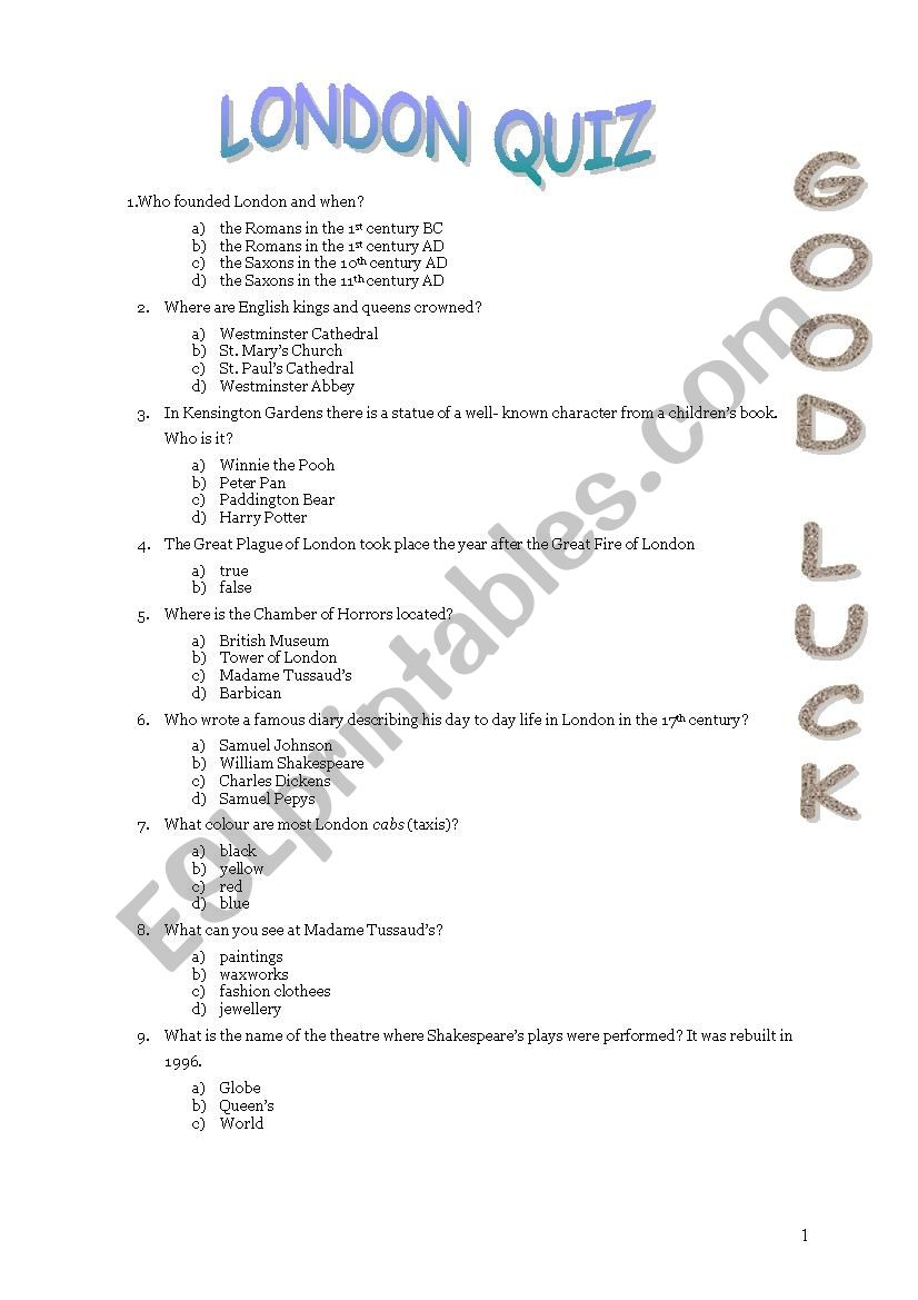 London - test worksheet