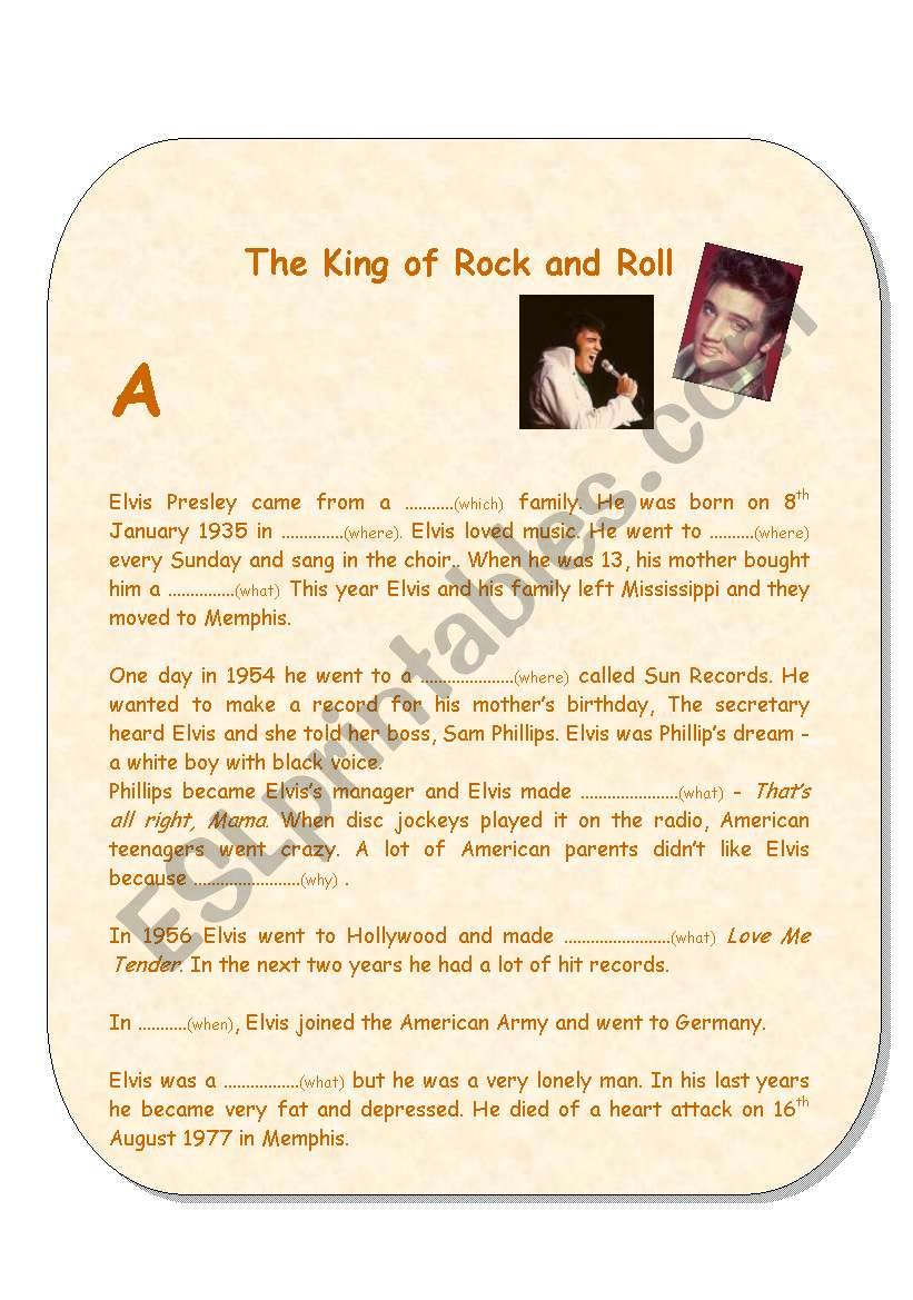 The King of Rock and Roll worksheet
