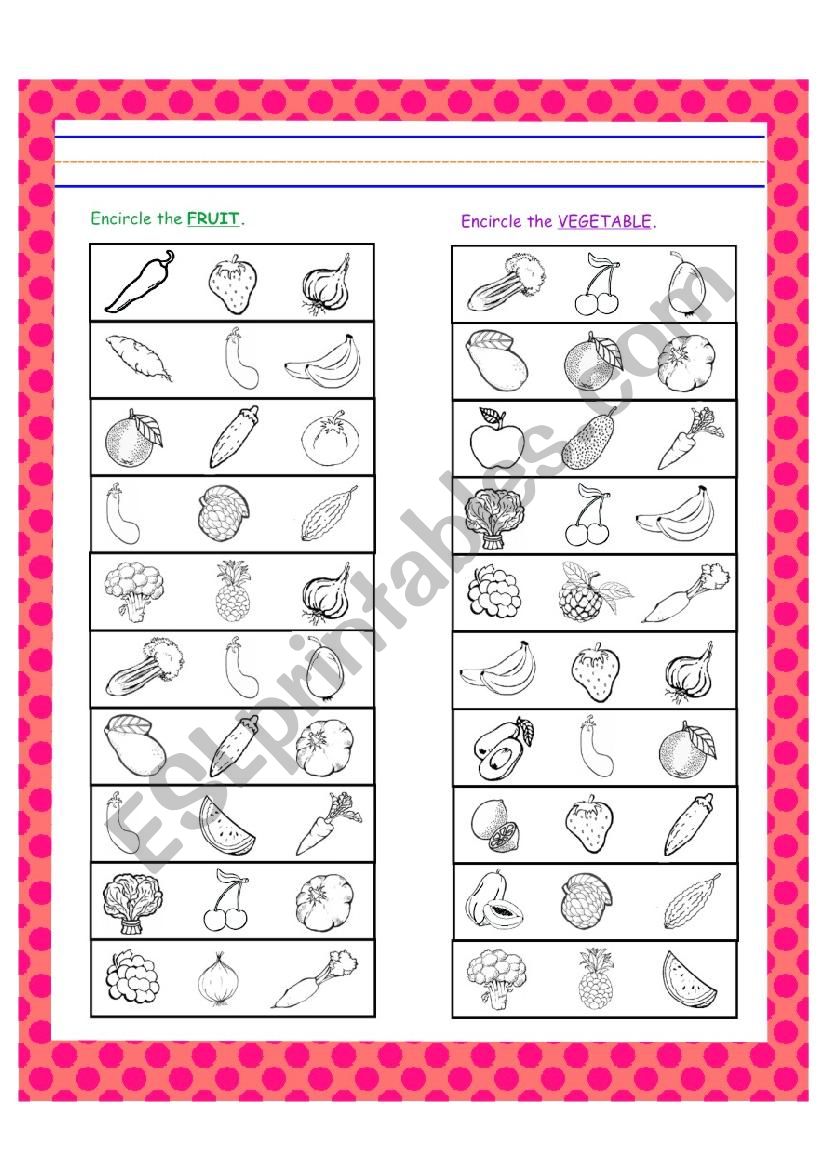 Encircle the Fruit or Vegetable
