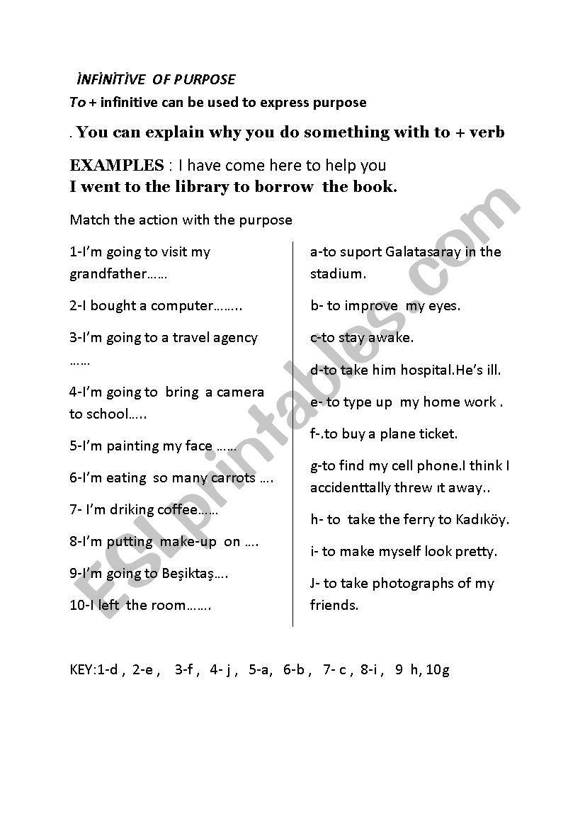 infinitive of purpose worksheet